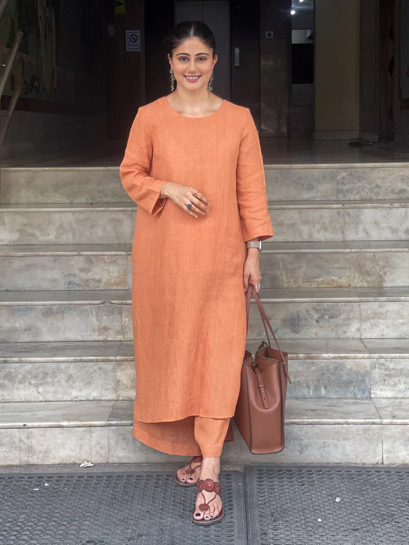 Women's Cotton Kurta pant sets -Orange