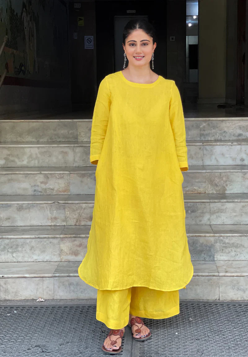 Women's Cotton Kurta pant sets -Yellow