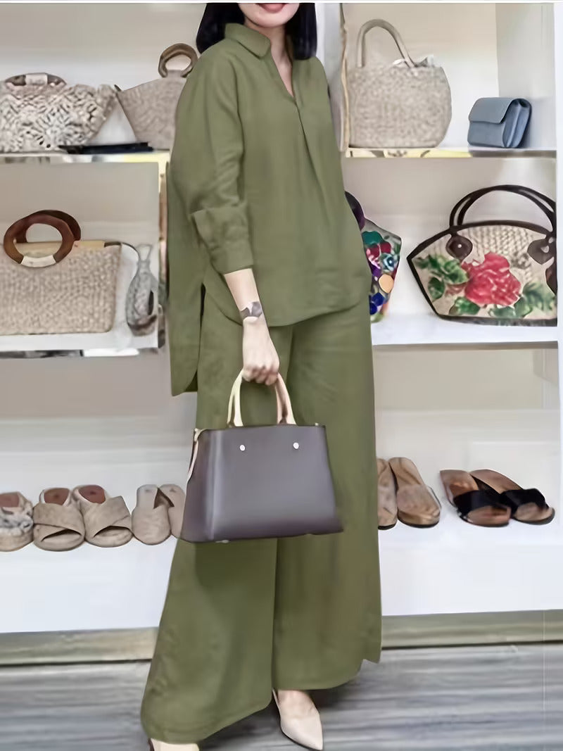 Jet-Set Ready: The Wrinkle-Resistant Relaxed Fit Co-ord- Olive