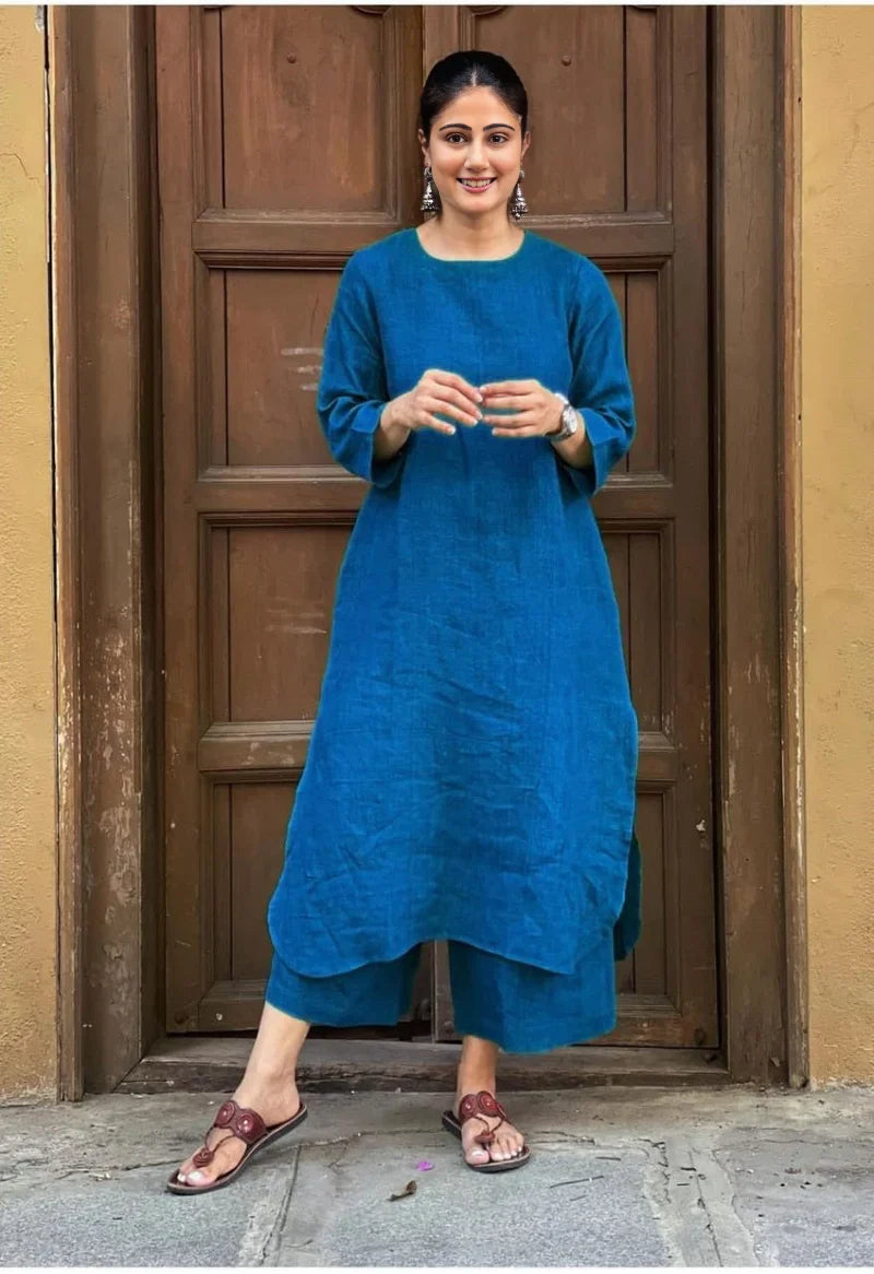 Women's Cotton Kurta pant sets -Blue