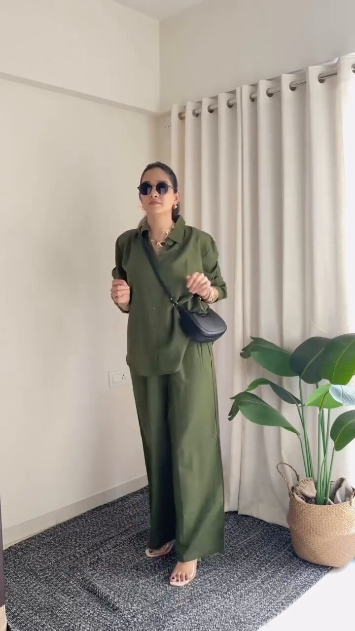 Fashionable Women's Slacks High Waist Cotton Shirt Suit