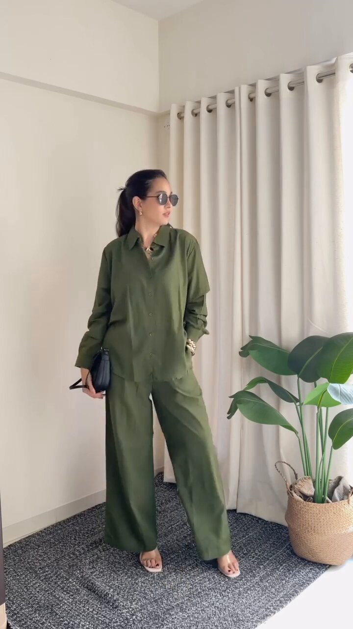 Fashionable Women's Slacks High Waist Cotton Shirt Suit