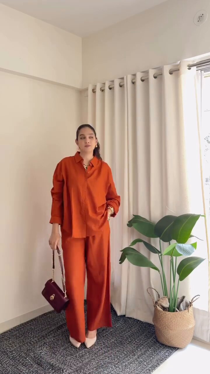 Fashionable Women's Slacks High Waist Cotton Shirt Suit