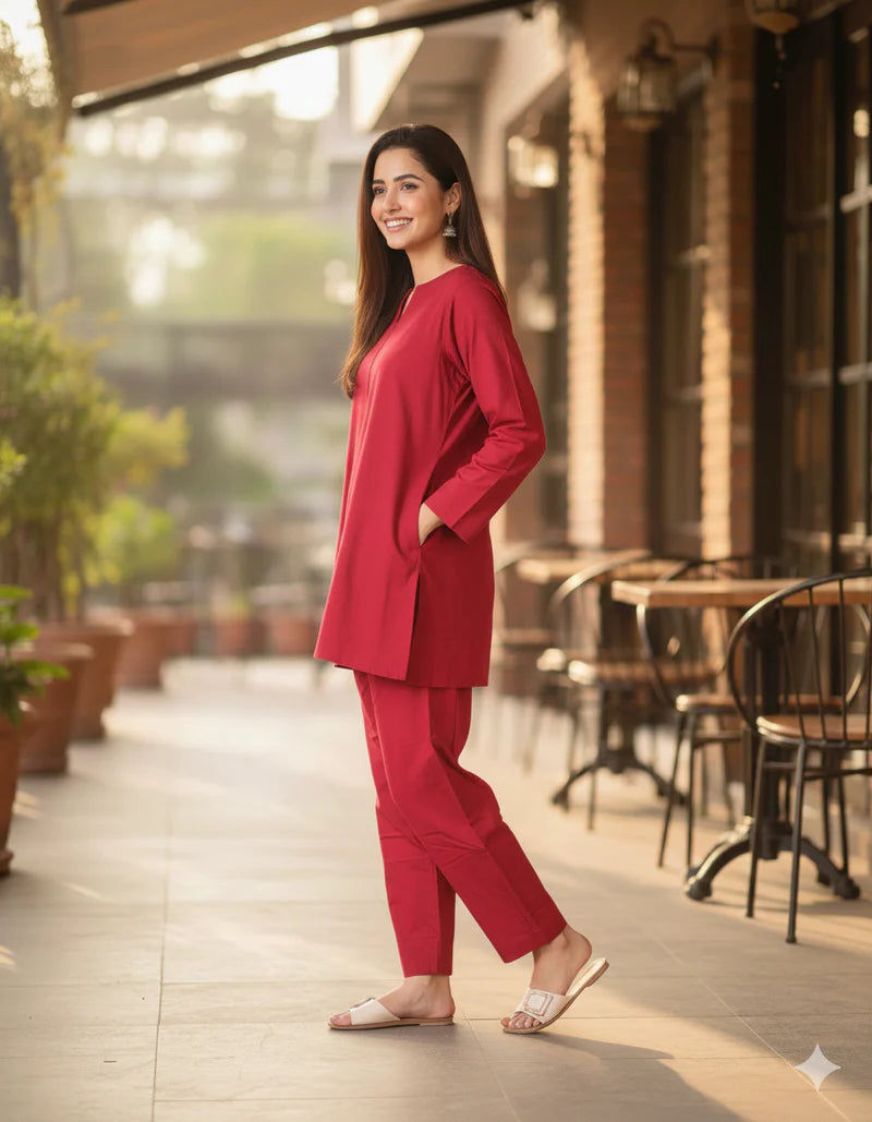 Women Cotton Plain Kurta Set