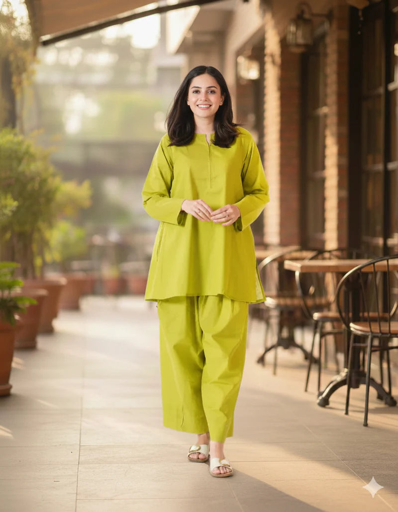 Women Cotton Plain Kurta Set