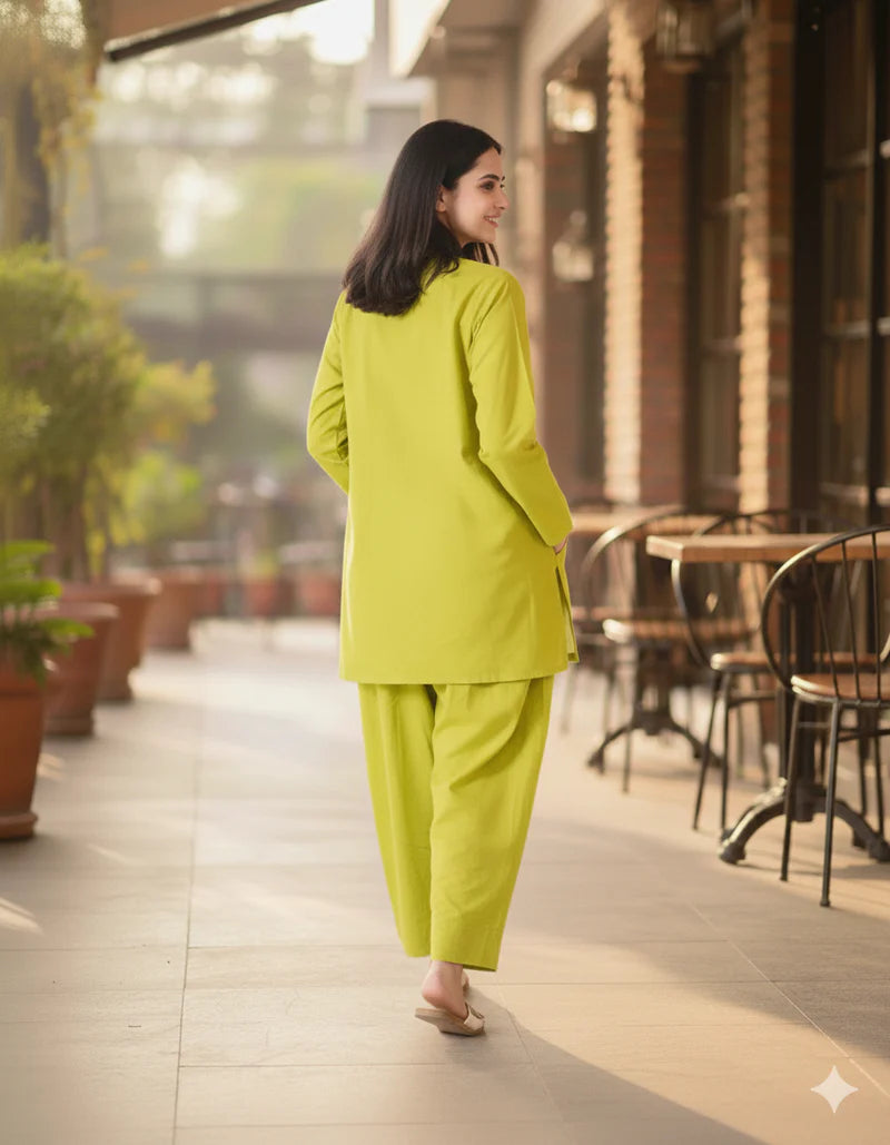 Women Cotton Plain Kurta Set