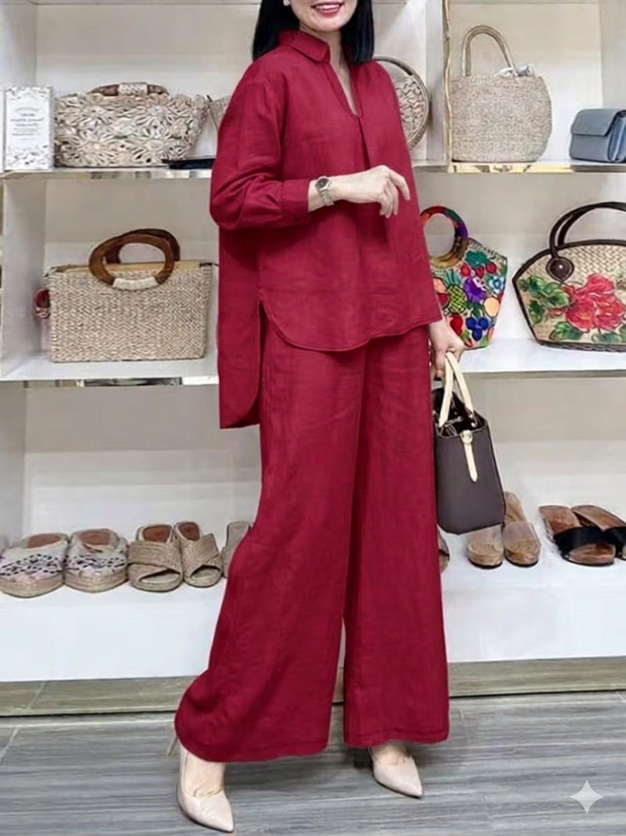 Jet-Set Ready: The Wrinkle-Resistant Relaxed Fit Co-ord- Maroon